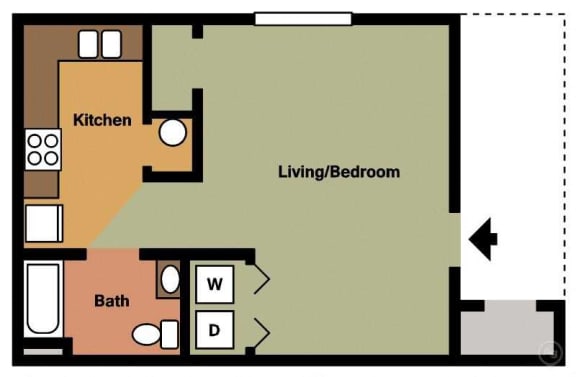 Floor Plan  Mountain View Apartment Homes, Tuscaloosa, AL, Studio Apartment floorplan