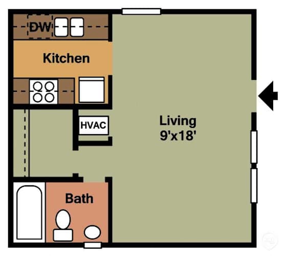 Floor Plan  Studio - 1Bath