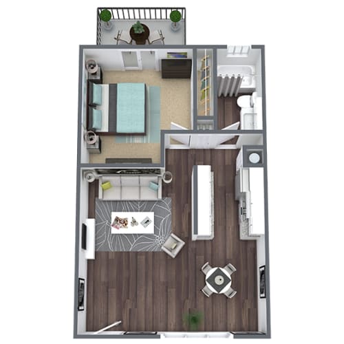 Floor Plan  3D floor plan layout, 1 bedroom, 1 bathroom