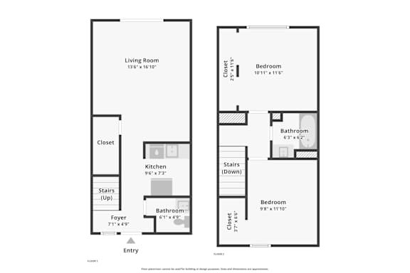 Floor Plan  Two Bedroom One and a Half Bath Apartment at Alta Vista Village