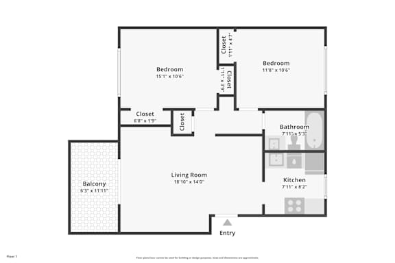 Floor Plan  Two Bedroom One Bath Floor Plan at Alta Vista Village
