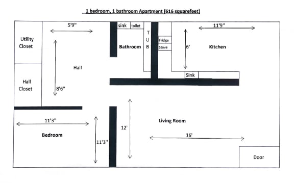 Floor Plan  One Bedroom One Bath