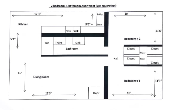 Floor Plan  Two Bedroom One Bath