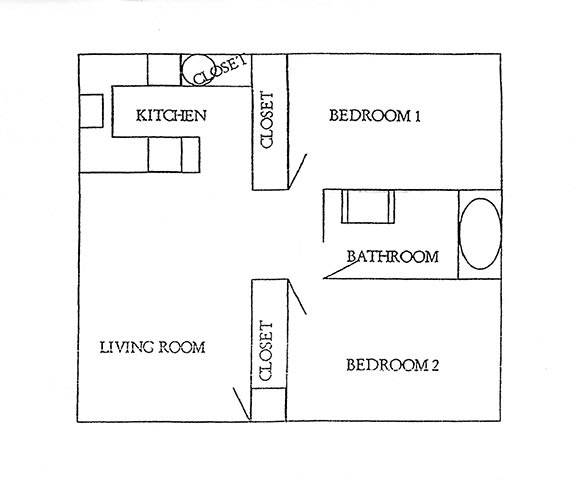 Floor Plan  2 bedroom 1 bathroom floor plan image at Morningside Villa Apartments Phoenix AZ