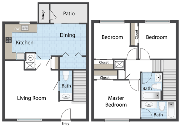 Floor Plan  Three Bedroom Two and a Half Bathroom Townhome at Steeple Chase Apartments in Peoria, AZ