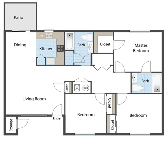 Floor Plan  Three Bedroom Two and a Half Bathroom Flat at Steeple Chase Apartments in Peoria, AZ