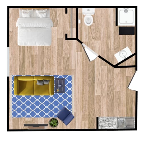 Floor Plan  a floor plan of a bedroom with a bed and a desk