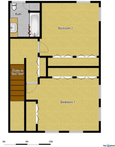 Floor Plan  A floor plan of a room with two bedrooms and a bathroom.