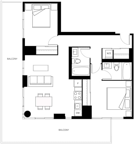 Floor Plan  A black and white image of a floor plan for a home.