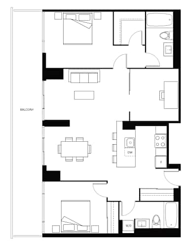 Floor Plan  A black and white image of a floor plan for a balcony.
