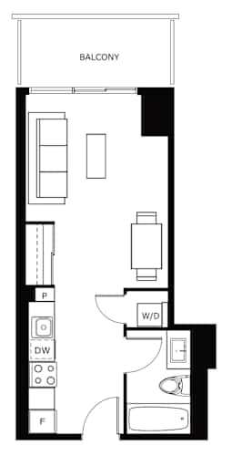 Floor Plan  A black and white image of a floor plan for a balcony.