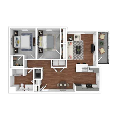 Floor Plan  A floor plan of a house with a kitchen, living room, and two bedrooms.
