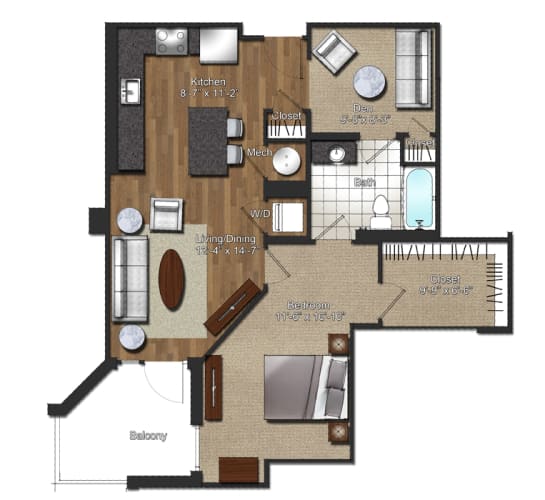 Floor Plan  3d floor plan of a home with a bedroom and a living room