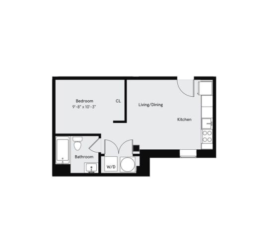 Floor Plan  a floor plan of a 1 bedroom floor plan