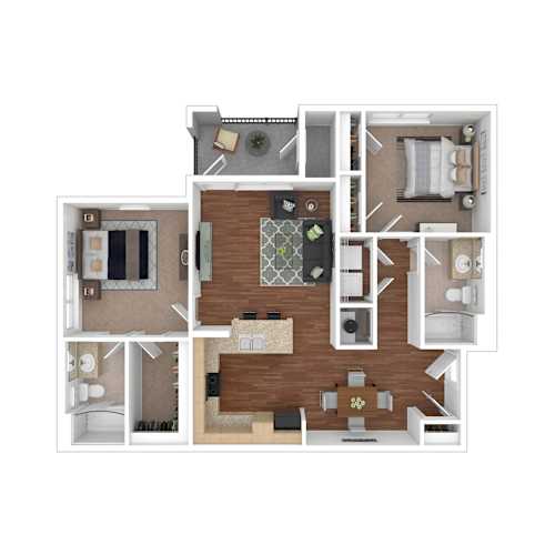 Floor Plan  A floor plan of a house with a kitchen, living room, dining room, and bedrooms.