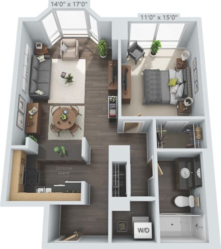 Floor Plan  1 bed 1 bath A at Clayton on the Park Apartments, Missouri, 63105