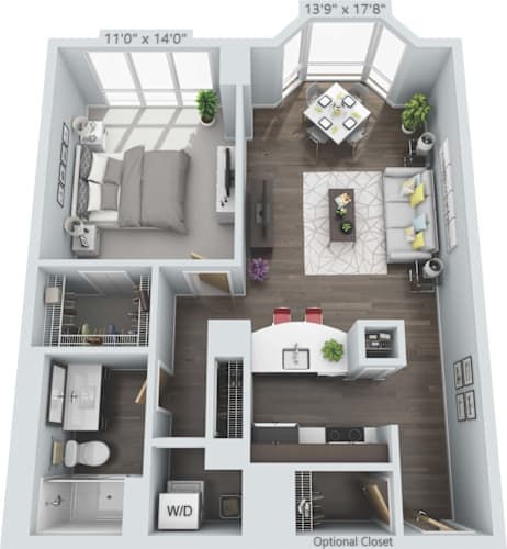 Floor Plan  1 bed 1 bath B at Clayton on the Park Apartments, Clayton, MO, 63105