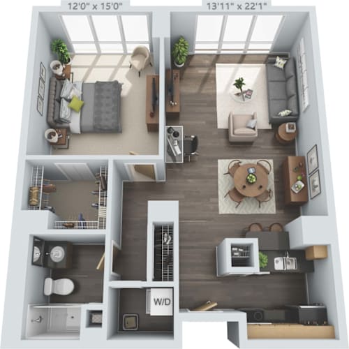 Floor Plan  1 bed 1 bath C at Clayton on the Park Apartments, Clayton, MO