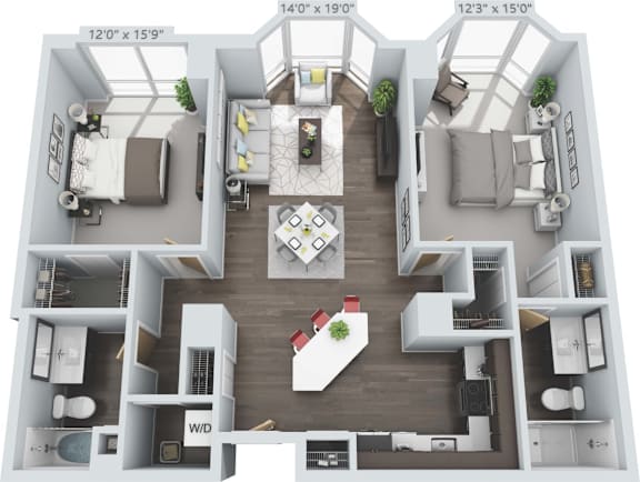 Floor Plan  2 bed 2 bath A at Clayton on the Park Apartments, Missouri, 63105
