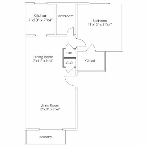 Floor Plan  1 Bedroom, 1 Bathroom - 735 SF