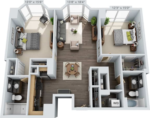 Floor Plan  2 bed 2 bath B at Clayton on the Park Apartments, Clayton, MO, 63105