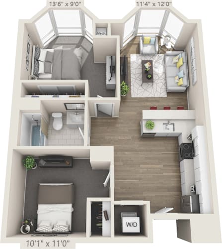 Floor Plan  1 bedroom 1 bathroom E at Clayton on the Park Apartments, Missouri, 63105