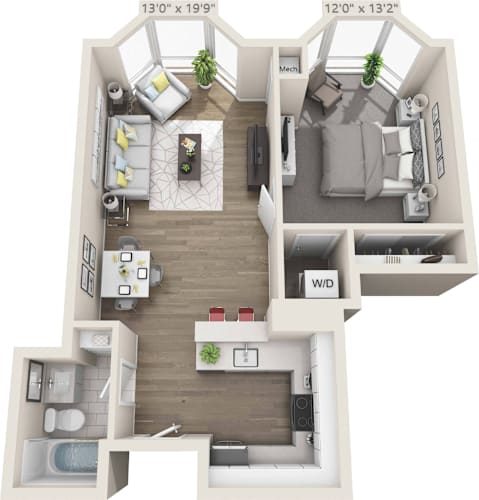 Floor Plan  1 bedroom 1 bathroom B at Clayton on the Park Apartments, Clayton, Missouri