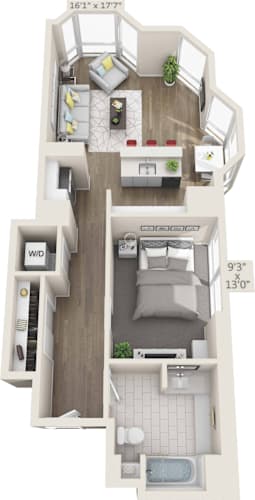 Floor Plan  1 bedroom 1 bathroom at Clayton on the Park Apartments, Clayton, MO