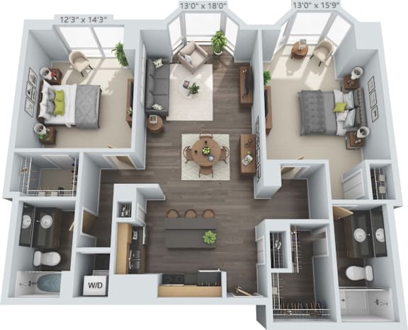 Floor Plan  2 bed 2 bath C at Clayton on the Park Apartments, Clayton, MO