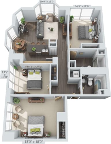 Floor Plan  3 bed 2 bath at Clayton on the Park Apartments, Clayton 63105