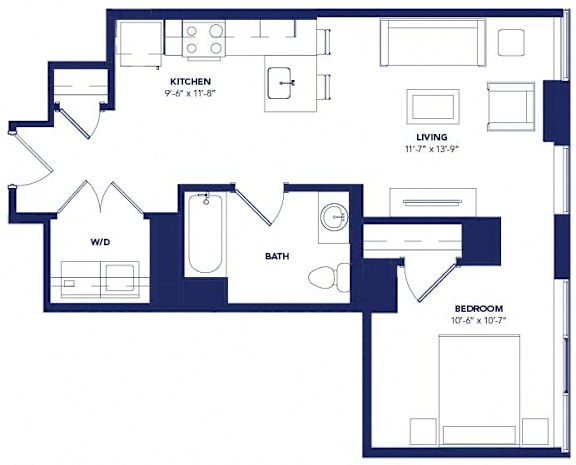 Floor Plan  Studio 1 bath at Two Twelve Clayton Apartments, Clayton, MO, 63105