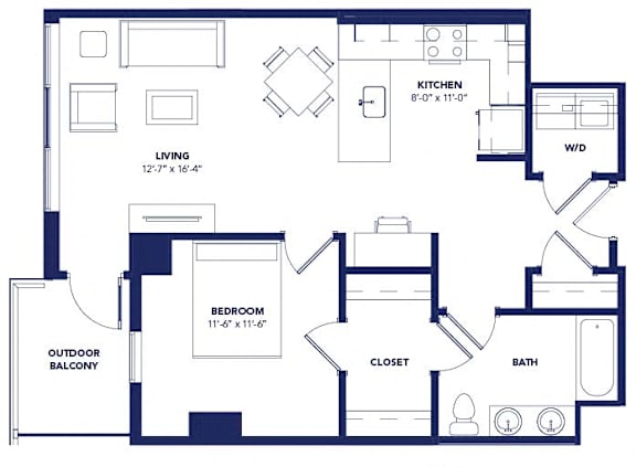 Floor Plan  1 bed 1 bath F at Two Twelve Clayton Apartments, Clayton 63105