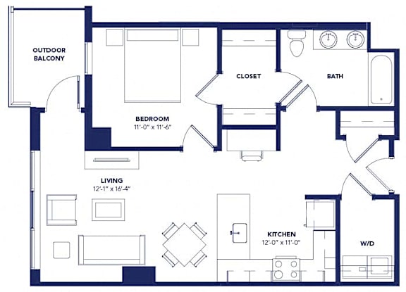Floor Plan  1 bed 1 bath G at Two Twelve Clayton Apartments, Clayton, Missouri