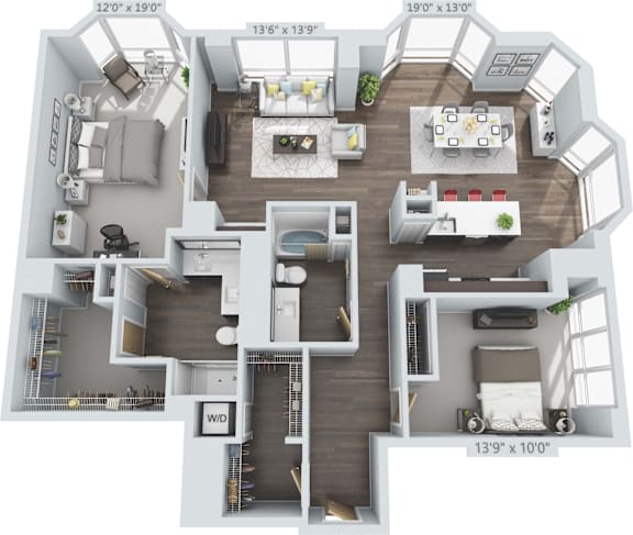 Floor Plan  2 bed 2 bath D at Clayton on the Park Apartments, Clayton, Missouri
