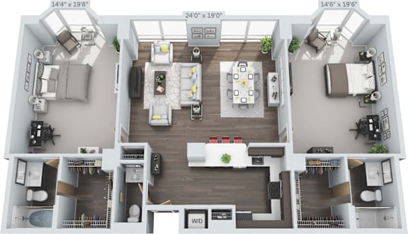 Floor Plan  2 bed 2.5 bath at Clayton on the Park Apartments, Clayton