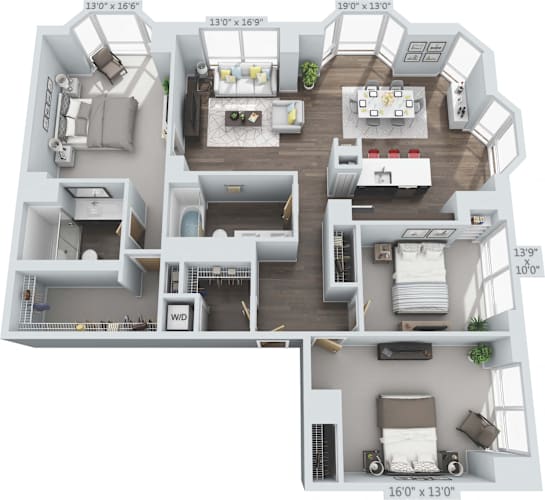 Floor Plan  3 bed 2 bath A at Clayton on the Park Apartments, Missouri