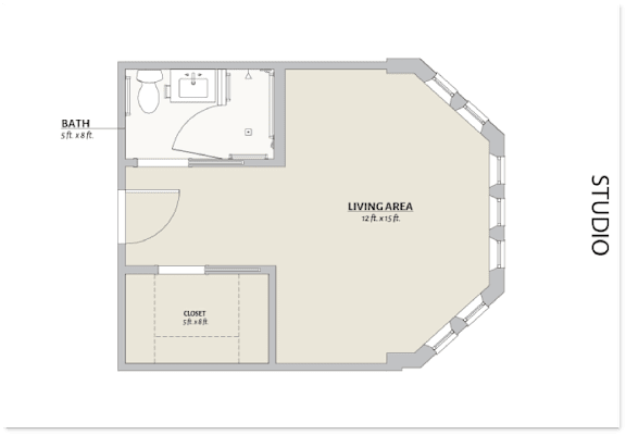 Floor Plan  A floor plan of a living area with a bath and closet.