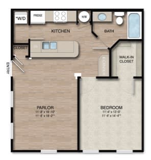 Floor Plan  1 Bed 1 Bath Floor Plan | 625 to 655 Sq. Ft. at Orleans Apartments Apartments, Columbus, OH, 43221