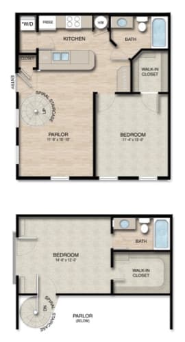 Floor Plan  2 Bed 2 Bath Floor Plan | 915 Sq. Ft. at Orleans Apartments Apartments, Columbus, Ohio, 43221