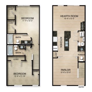 Floor Plan  2 Bed 2.5 Bath Floor Plan | 1,250 Sq. Ft. at Orleans Apartments Apartments, Columbus, OH