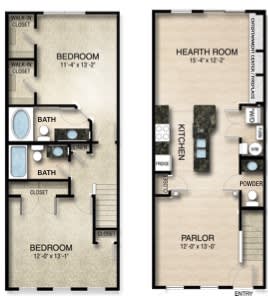 Floor Plan  2 Bed 2.5 Bath Floor Plan | 1,295 Sq. Ft. at Orleans Apartments Apartments, OH, 43221
