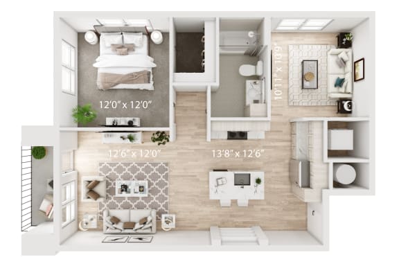 Floor Plan  a floor plan of a bedroom with a bathroom and a living room