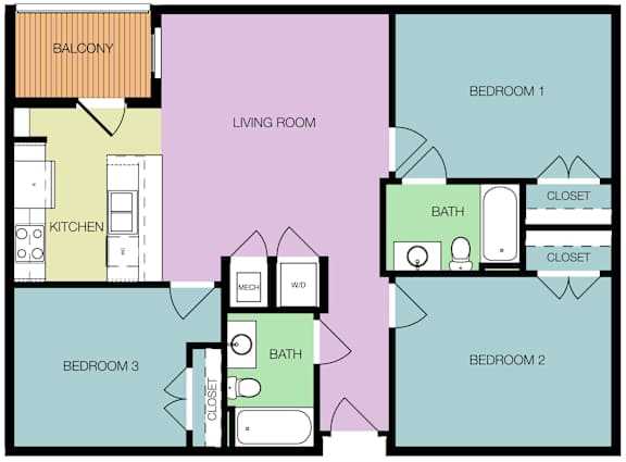 Floor Plan  Three Bedroom Apartment at Masonry in Richmond VA