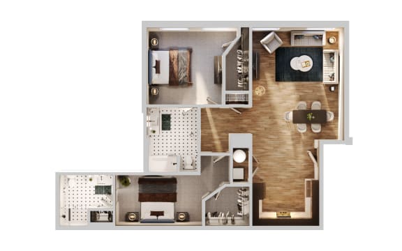 Floor Plan  D3 Floor Plan | 1,268 Sq. Ft. at The Madison, Columbus