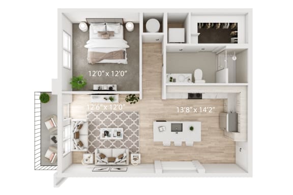 Floor Plan  a floor plan of a bedroom with a bathroom and a living room