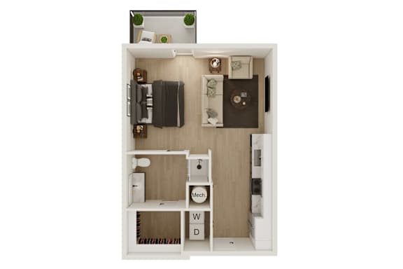 Floor Plan  Studio 1 Bath Floor Plan | 645 Sq. Ft. at VALE Lake Wylie in Lake Wylie, South Carolina