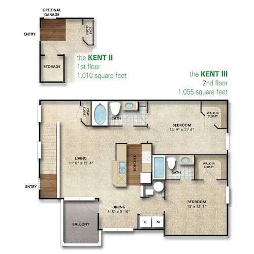 Floor Plan  Kent II Floor Plan | 1,010 Sq. Ft. at The Orchard, Ohio, 43016