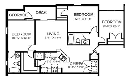 Floor Plan  This is the Cardinal at Jefferson Forrest Manor. It is a 3 bedroom and 2 bathroom  apartment