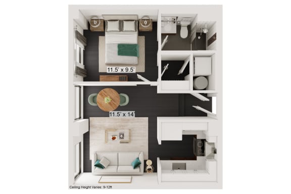 Floor Plan  a floor plan of a 1 bedroom apartment