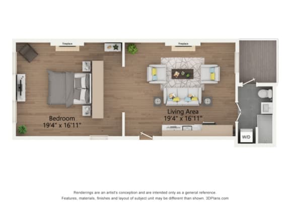 Floor Plan  Edgar 1 Bedroom Floor Plan